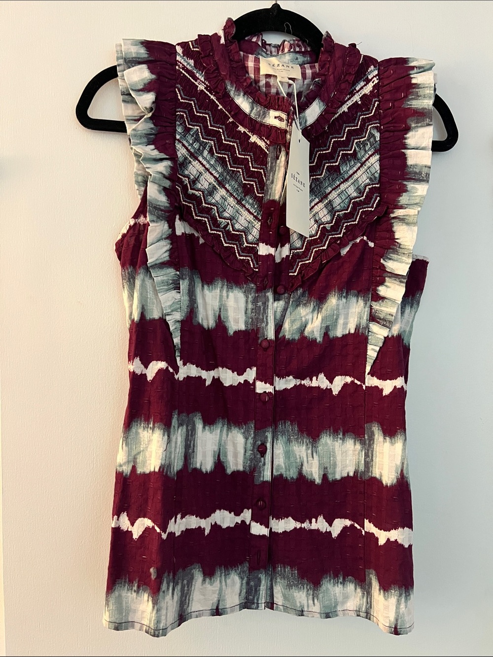 Sezane Tie-Dye Ruffled Sleeveless Blouse NWT
